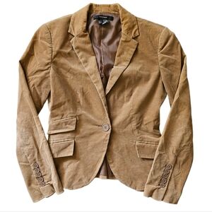Zara Basic Tan Brown Blazer Coat w Collar Cotton Corduroy Womens Large